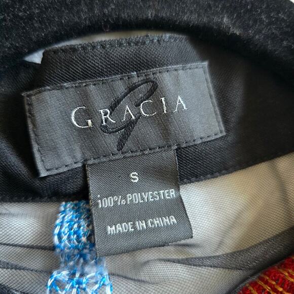 Garcia Black Sheer Blouse Paris Embroidered Short Puff Sleeves Size S Whimsigoth - Picture 6 of 8